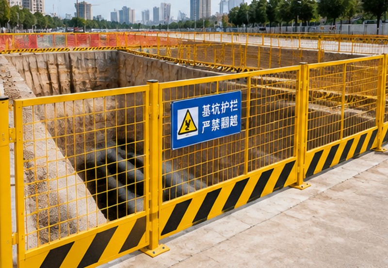 上海信奥基坑护栏立柱间距与连续布置实景